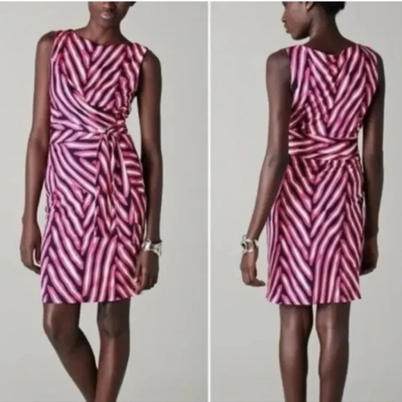 Diane Von Furstenberg Silk Shina faux wrap Herringbone dress - Picture 1 of 12